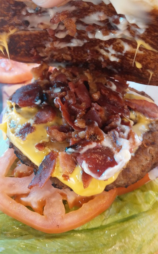 Under the hood of the Carl's Jr Mile High Bacon Thickburger.
