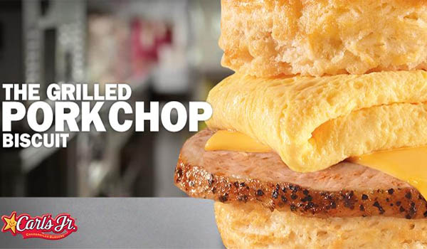 Carl’s Jr Releases Grilled Pork Chop Biscuit Breakfast Sandwich
