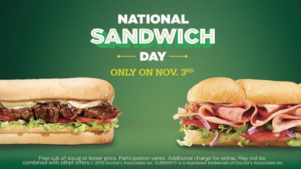 Deal: Subway BOGO Subs On November 3rd